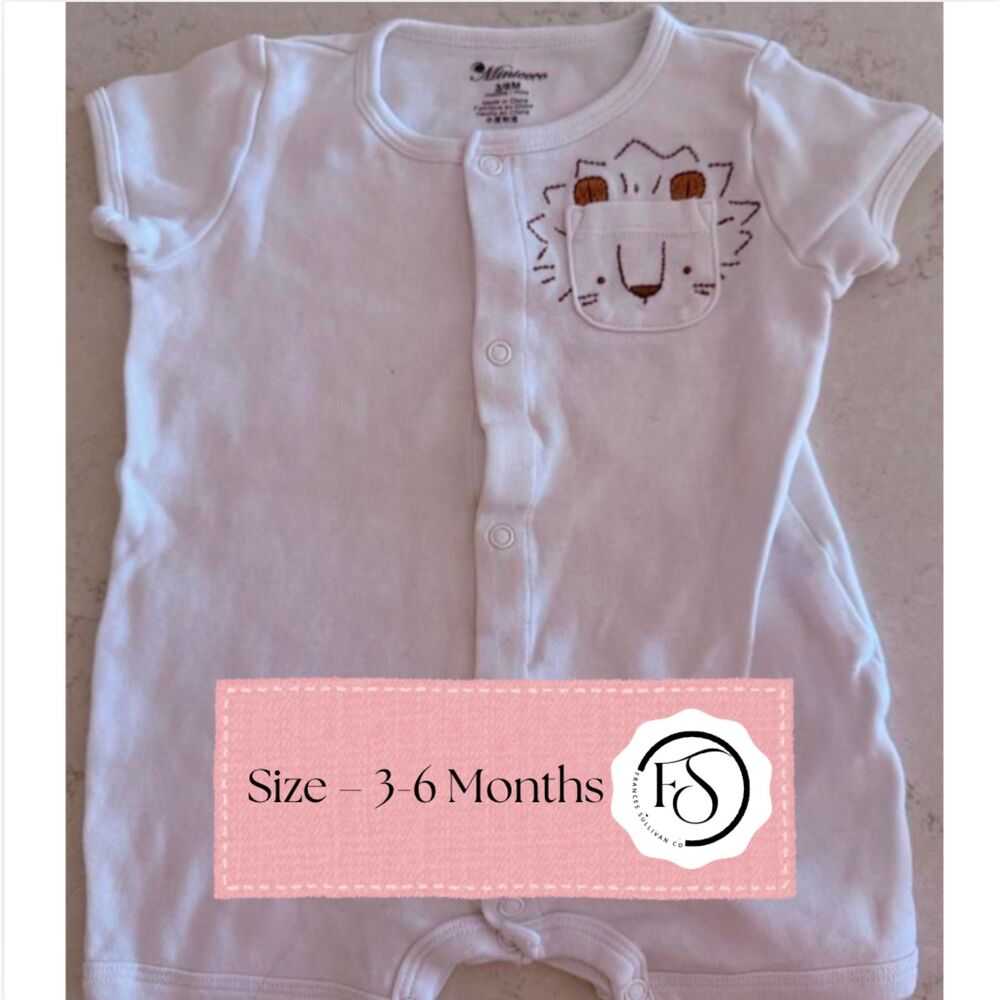 Minicoco Lion Embroidered Pocket Romper, 3–6 Months